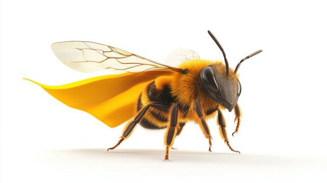 Charming bee in a cute superhero cape, ready to save the day, isolated on white