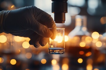Aufkleber - Vibrant Lab Aesthetic Gloved Hands with Blue Liquid Test Tube Enhancing STEM Education and Innovative Research Spaces