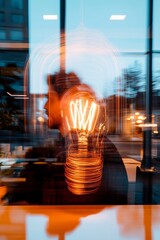 Aufkleber - Contemporary Business Innovation Abstract Light Bulb Art in Glass-Panel Office Inspiring Creativity and Modern Strategy in Collaborative Workspaces