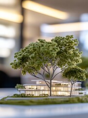 Aufkleber - Modern Microarchitecture Concept Detailed Sustainable Structures with Miniature Foliage - Ecological Urban Planning Visualization for Green Development Enthusiasts