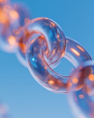 Aufkleber - Futuristic Glass Chain Links with Digital Patterns - Cutting-Edge Visualization for Blockchain Security and Quantum Encryption in Tech Innovation Content