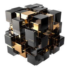 Poster - Modern abstract cube design, sleek 3D shape, transparent background, ideal for digital graphics and creative projects.