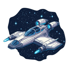 Wall Mural - Cartoon spaceship soaring through a vibrant starry sky, whimsical design, transparent background, perfect for creative projects.