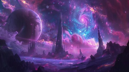 Wall Mural - Captivating cosmic panorama showcasing swirling galaxies, vibrant nebulae, and shimmering stars in the vast, mysterious expanse of deep space