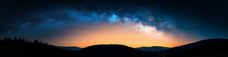 Aufkleber - Celestial Nightscape Art Milky Way Over Forest Silhouette - Inspiring Astronomy Visuals for Innovative Educational Media and Eco-Friendly Scientific Engagement
