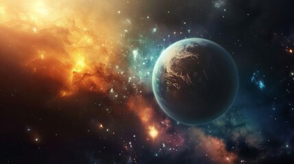 Wall Mural - ethereal cosmic landscape: mesmerizing galaxy backdrop with vibrant nebulae, sparkling stars, and in