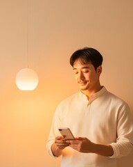 Aufkleber - Smart Lighting Ambiance Modern Minimalist Living Room with Connected Technology - Urban Lifestyle Solutions and Human-Centric Home Automation