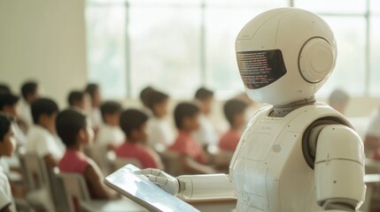 Aufkleber - Interactive STEM Learning Humanoid Robot Teaching Indian Students in Modern Classroom - Tech Innovation for Educational Development and Enhanced Student Engagement
