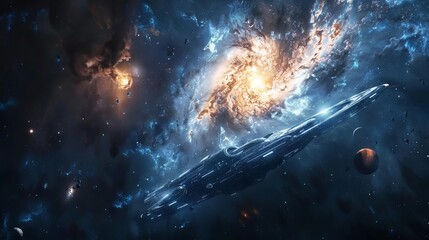 Wall Mural - ethereal cosmic landscape: mesmerizing galaxy backdrop with vibrant nebulae, sparkling stars, and in