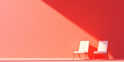 Leinwandbilder - Minimalist Mid-Century Office Space Abstract Red Gradient Backdrop with Modern Chairs - Dynamic Workplace Design for Creative Collaboration and Inspiration