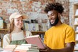 © Ryzhkov - Urban Pop-Up Book Fair Friends Celebrating Community and Vintage Literature in Industrial-Chic Venue - Trendy Gathering for Book Enthusiasts and Cultural Engagement
