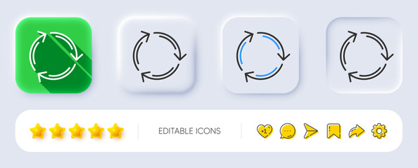 Sticker - Recycle arrow line icon. Neumorphic, Flat shadow, 3d buttons. Recycling waste symbol. Reduce and Reuse sign. Line recycling icon. Social media icons. Vector