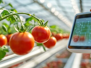 Poster - Futuristic Greenhouse High-Tech Tomato Cultivation with Smart Irrigation and Digital Monitoring for Modern Agribusiness - Optimized Crop Yield and Efficiency in Advanced Farming