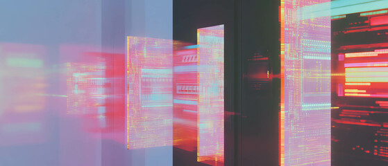 Poster - Exploring technology through minimalistic mixed media collage with vibrant textures