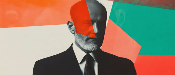 Poster - Exploring leadership concepts through minimalistic mixed media collage with vibrant textures