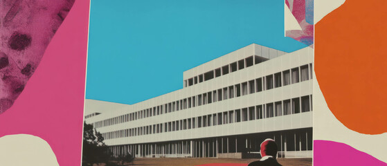 Poster - Creative blend of minimalistic mixed media collage with vibrant textures and architectural focus