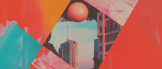 Aufkleber - Exploring urban landscapes through minimalistic mixed media collage techniques