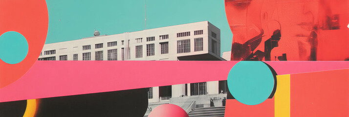 Aufkleber - Geometric collage celebrating innovation and technology in a futuristic corporate environment