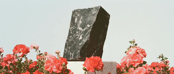 Poster - Minimalist collage showcasing a ceramic shard among geometric shapes and flowers