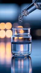 Aufkleber - Ambient Laboratory Aesthetics Precision Glass Dropper with Liquid on Reflective Surface - Tech-Driven Research Innovation and Professional Scientific Marketing