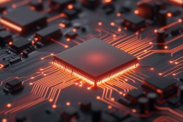 Poster - Futuristic Digital Aesthetic Fingerprint Biometric Chip on Circuit Board - Secure Authentication Imagery for Tech Industry and Digital Marketing Innovation