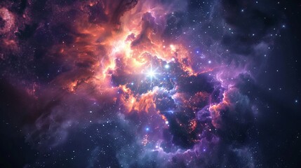 Wall Mural - Ethereal cosmic landscape: mesmerizing galaxy backdrop with vibrant nebulae, sparkling stars, and interstellar dust swirling in a beautiful deep space horizon.