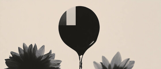 Poster - Minimalist collage combining geometric shapes and floral elements with a pixelated droplet