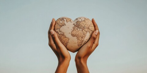 Leinwandbilder - Sustainable Unity Design Diverse Hands Holding Wooden Globe Heart - Environmental Awareness Art for Social Media and Eco-Friendly Business Promotion
