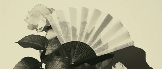 Poster - Elegant fan collage featuring floral elements and geometric shapes on a minimalist background