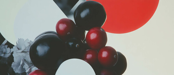 Aufkleber - Collage features a blend of geometric shapes and cranberries along with delicate floral designs