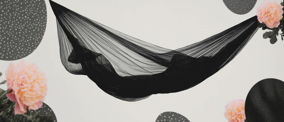 Poster - Minimalist collage with a hammock and geometric shapes featuring subtle floral accents