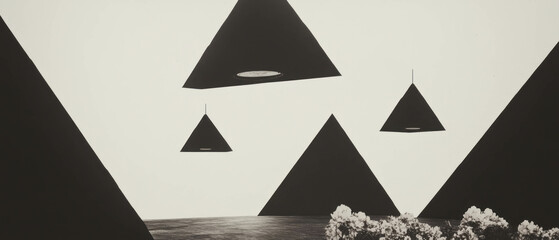 Aufkleber - Minimalist collage featuring stage lights and geometric shapes with floral elements