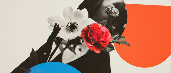 Poster - Minimalist collage featuring geometric shapes and floral elements in a modern design