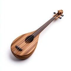 Handmade Wooden Musical Instrument with Four Strings and Elegant Curved Shape on White Background