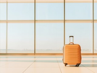 Poster - Modern Jetsetter Aesthetic Sleek Suitcase in Bright Airport Interior - Digital Nomad Travel Content for Tech-Savvy Globetrotters and Lifestyle Brands
