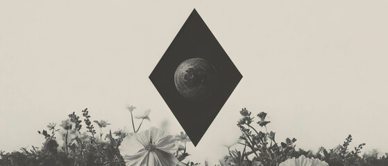 Aufkleber - Minimalist collage featuring mystical elements and geometric shapes on a white background