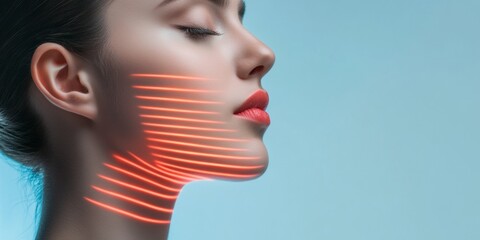 Aufkleber - Futuristic VR Face Scan Digital Integration of AI on Model with Sleek Light Lines - Innovative Tech Imagery for Cutting-Edge Marketing and Advancements in AI-Powered Beauty Solutions