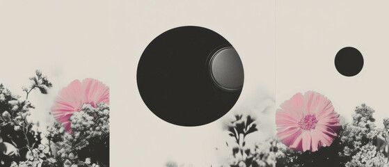 Aufkleber - Collage of geometric shapes and flowers with a close-up of a fast forward button