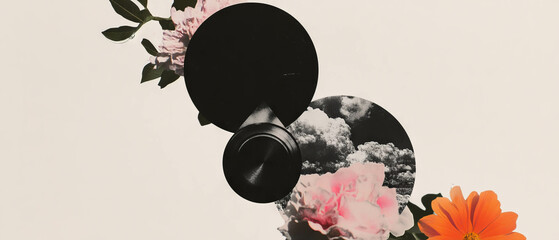 Aufkleber - Minimalist collage featuring geometric shapes and floral elements on a clean backdrop