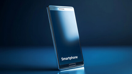 Poster - glossy smartphone with text - smartphone - at the bottom isolated over blue colored background in ve