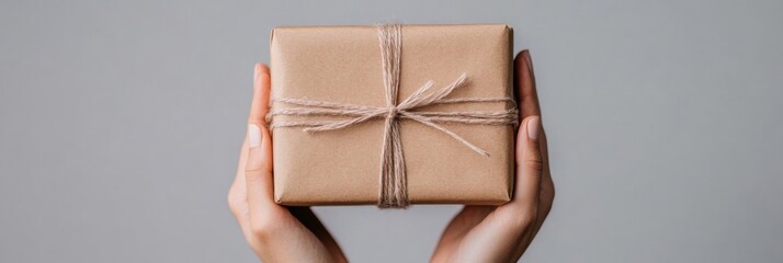 Aufkleber - Minimalist Gift Exchange Hands Presenting Kraft Package with Jute Tie - Authentic Philanthropy Content for Social Impact Campaigns and Charitable Giving Initiatives