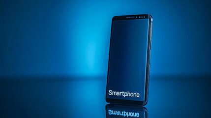 Poster - glossy smartphone with text - smartphone - at the bottom isolated over blue colored background in ve