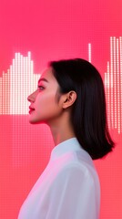 Poster - Futuristic Digital Finance Korean Woman, 28, Against Dynamic LED Crypto Graphs - Immersive Tech for Global Business Innovation and Market Analysis