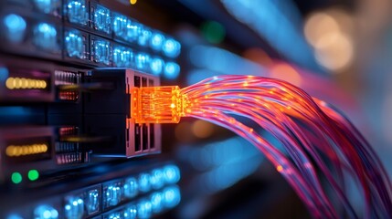 Poster - Cyberpunk Server Infrastructure Vibrant Network Cables and Advanced Cooling in Data Center - Cutting-Edge Technology Systems for Cloud Computing and Digital Transformation Solutions