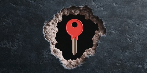 Leinwandbilder - Futuristic Cybersecurity Visual Red Key Embedded in Textured Wall - Innovative Data Protection and IT Security Solutions for Modern Business Infrastructure