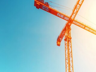 Poster - Modern Industrial Construction Vibrant Steel Crane Against Clear Skies - Sustainable Urban Development and Infrastructure Expansion in Engineering Projects