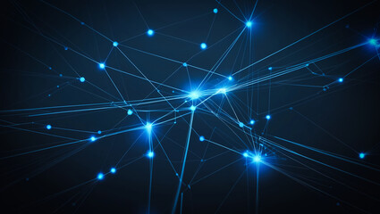 Poster - a dynamic layout featuring a network of interconnected lines and nodes against a dark blue backgroun