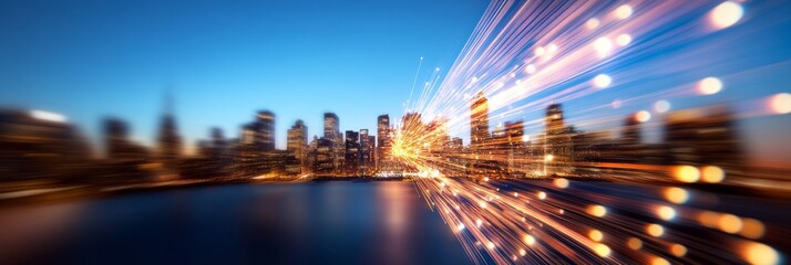 Aufkleber - Cityscape Dynamics Futuristic Skyline with LED Lighting Patterns and Glass Facades - Urban Development Visuals and Smart City Promotion for Commercial Real Estate