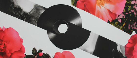 Poster - Minimalist collage featuring geometric shapes and floral elements in a creative arrangement