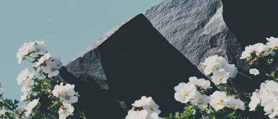Poster - Minimalist collage with geometric shapes and floral elements on a white backdrop